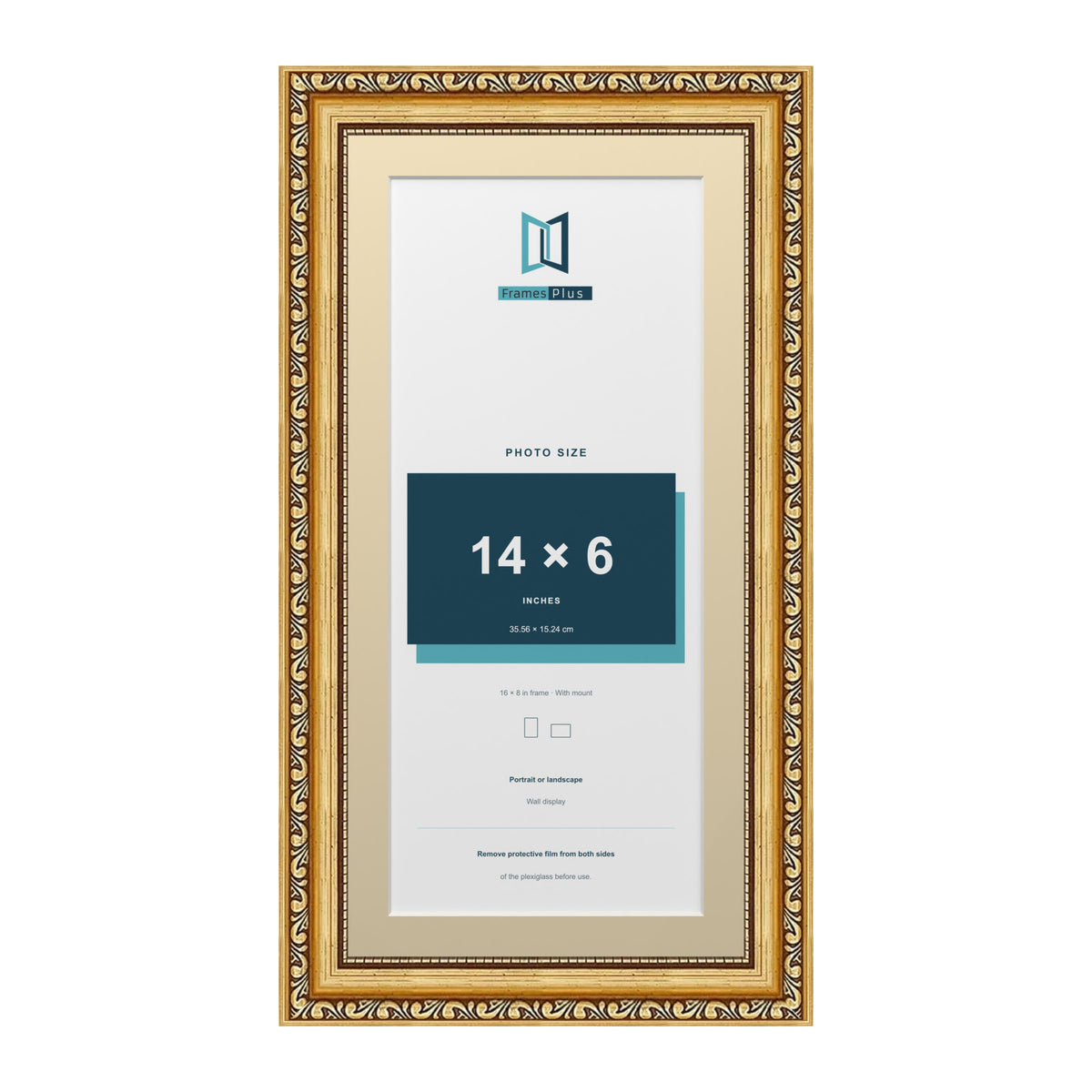 Louis Range Gold Picture, Photo & Poster Frame with Ivory Mount - 16x8" Frame for 14x6" Photo, Gold