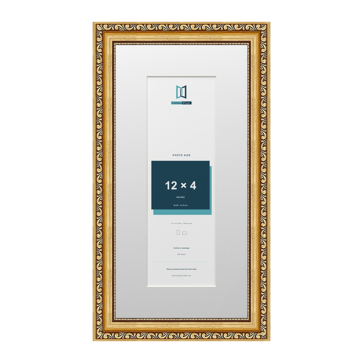 Louis Range Gold Picture, Photo & Poster Frame with White Mount - 16x8" Frame for 12x4" Photo, Gold