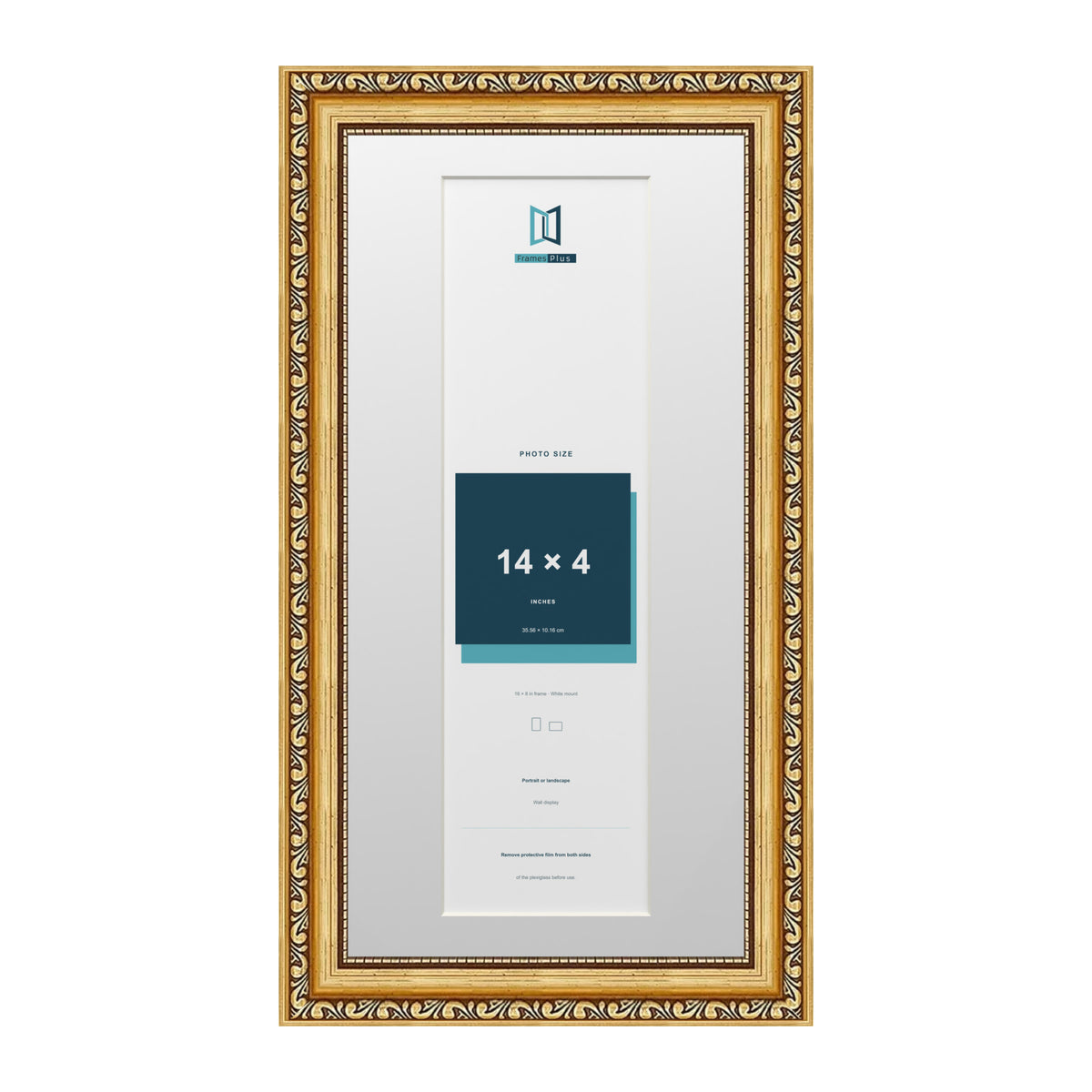 Louis Range Gold Picture, Photo & Poster Frame with White Mount - 16x8" Frame for 14x4" Photo, Gold