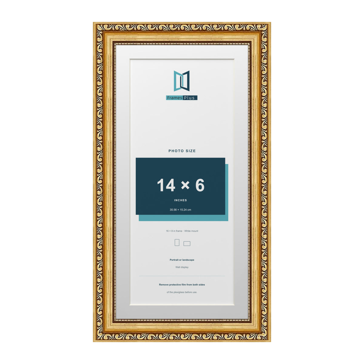 Louis Range Gold Picture, Photo & Poster Frame with White Mount - 16x8" Frame for 14x6" Photo, Gold