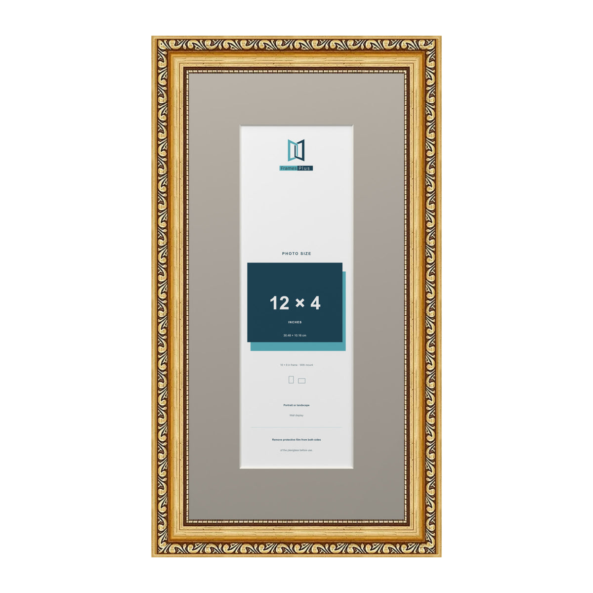 Louis Range Gold Picture, Photo & Poster Frame with Dawn Grey Mount - 16x8" Frame for 12x4" Photo, Gold