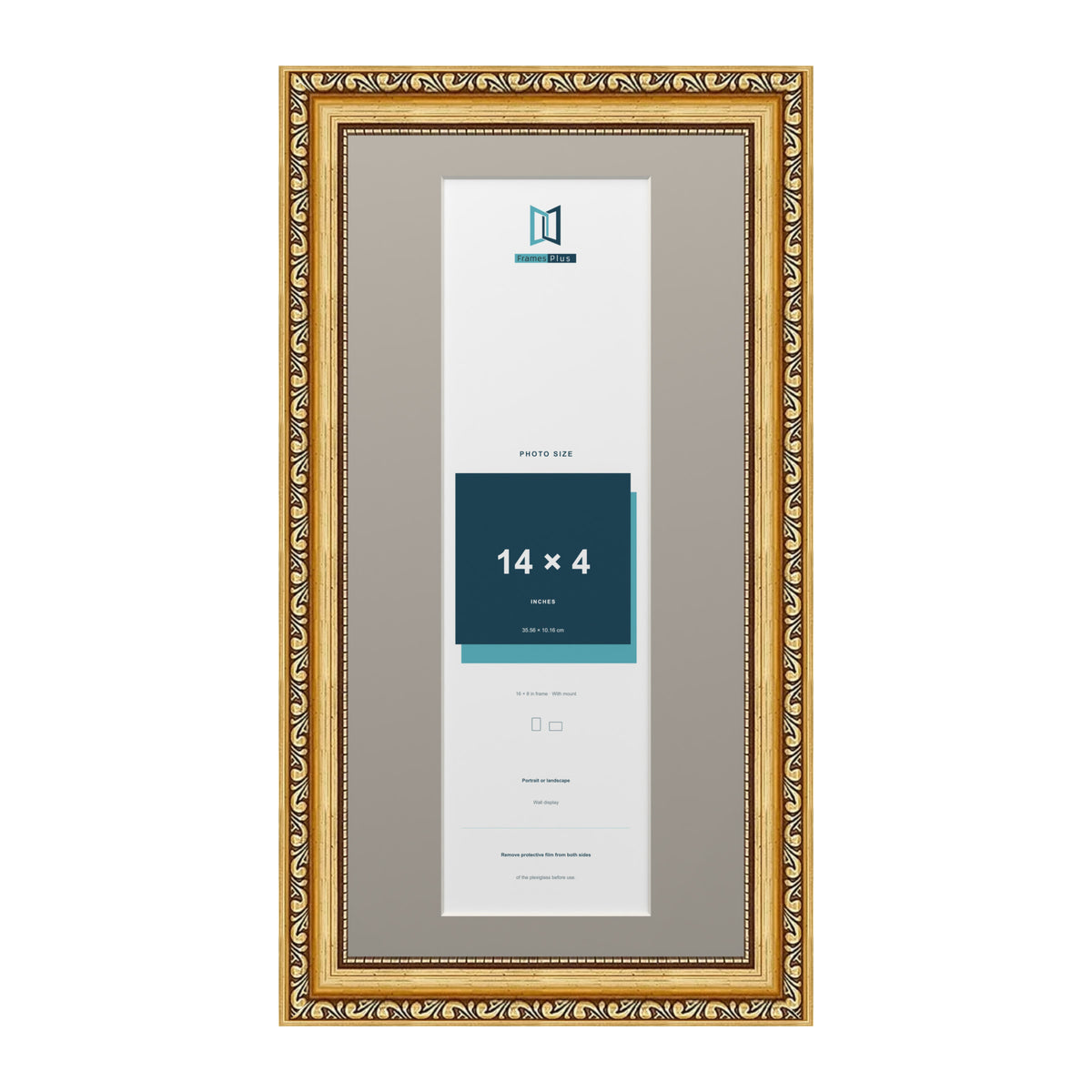 Louis Range Gold Picture, Photo & Poster Frame with Dawn Grey Mount - 16x8" Frame for 14x4" Photo, Gold