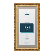 Louis Range Gold Picture, Photo & Poster Frame with Dawn Grey Mount - 16x8" Frame for 14x6" Photo, Gold