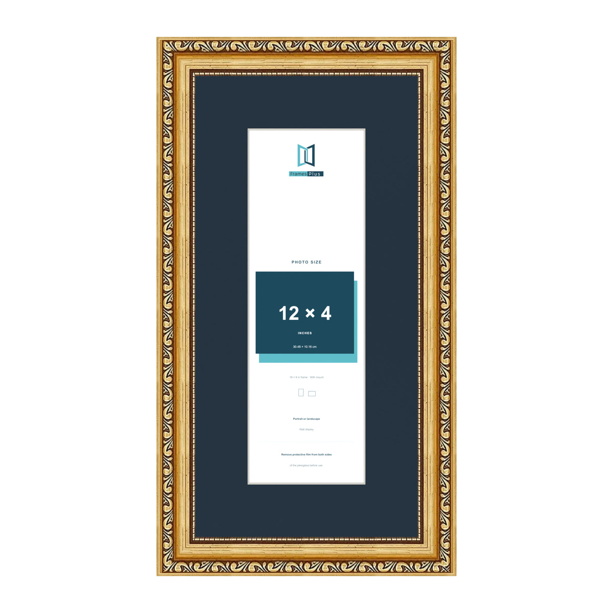 Louis Range Gold Picture, Photo & Poster Frame with Pacific Blue Mount - 16x8" Frame for 12x4" Photo, Gold