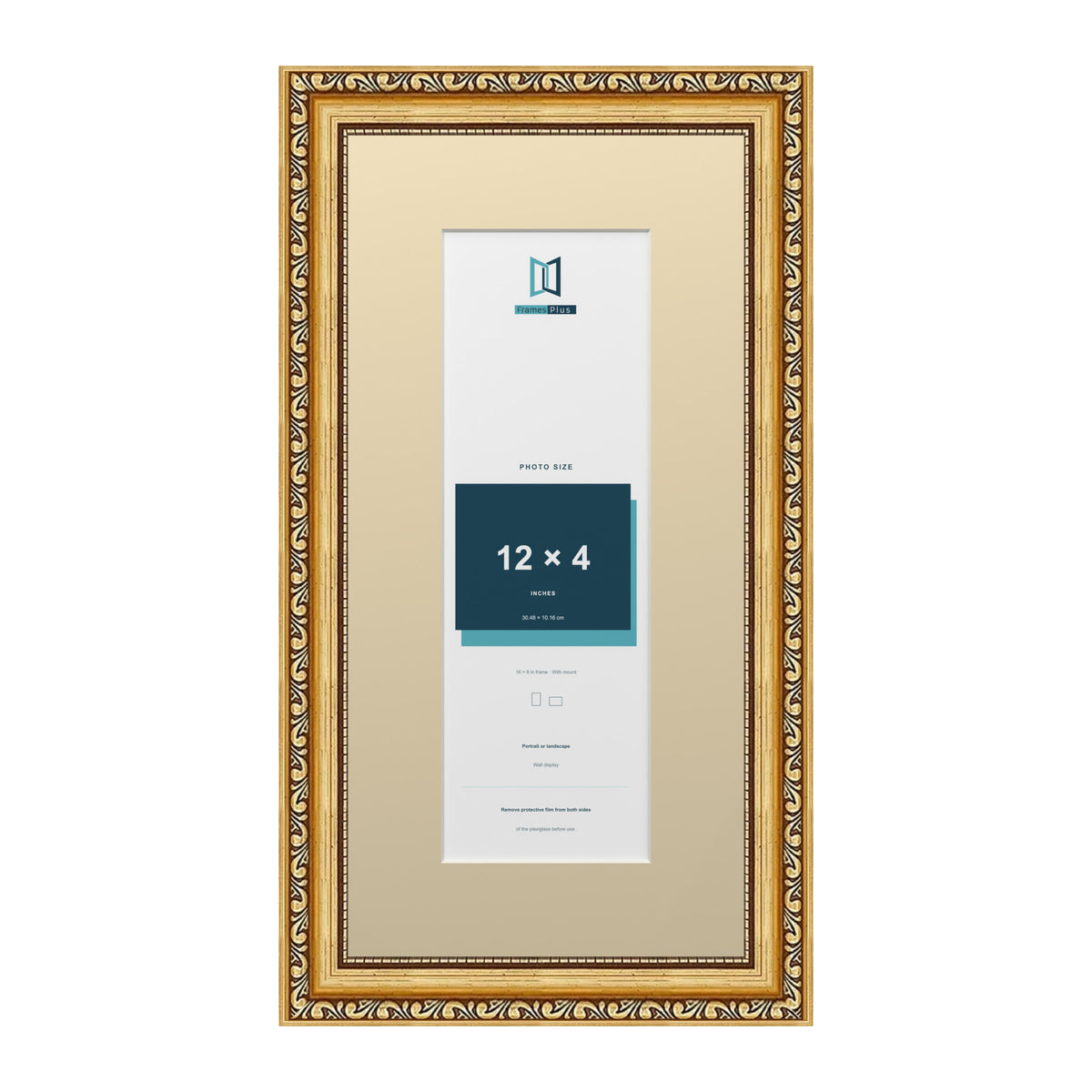 Louis Range Gold Picture, Photo & Poster Frame with Ivory Mount - 16x8" Frame for 12x4" Photo, Gold
