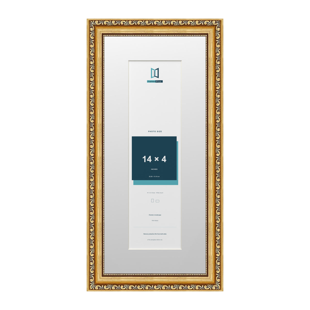 Louis Range Gold Picture, Photo & Poster Frame with White Mount - 18x8" Frame for 14x4" Photo, Gold
