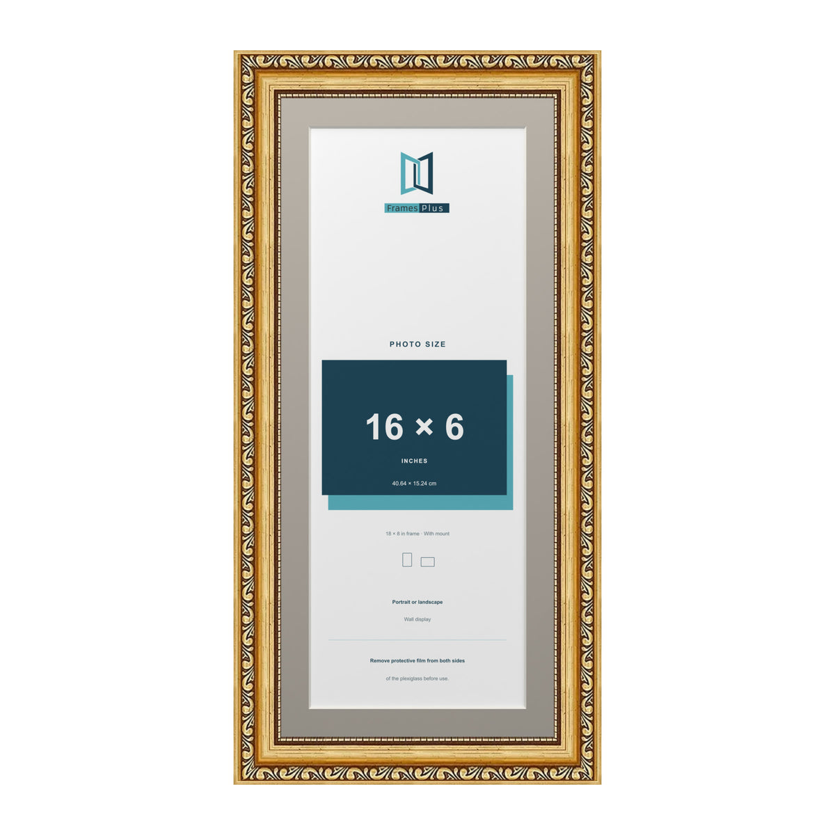 Louis Range Gold Picture, Photo & Poster Frame with Dawn Grey Mount - 18x8" Frame for 16x6" Photo, Gold