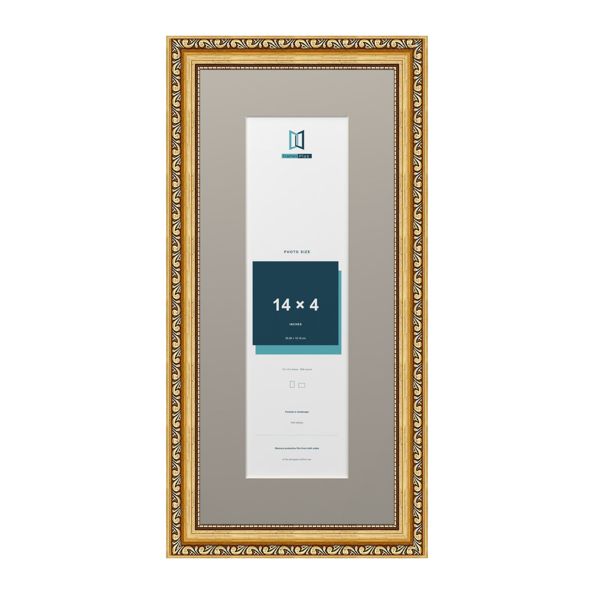 Louis Range Gold Picture, Photo & Poster Frame with Dawn Grey Mount - 18x8" Frame for 14x4" Photo, Gold