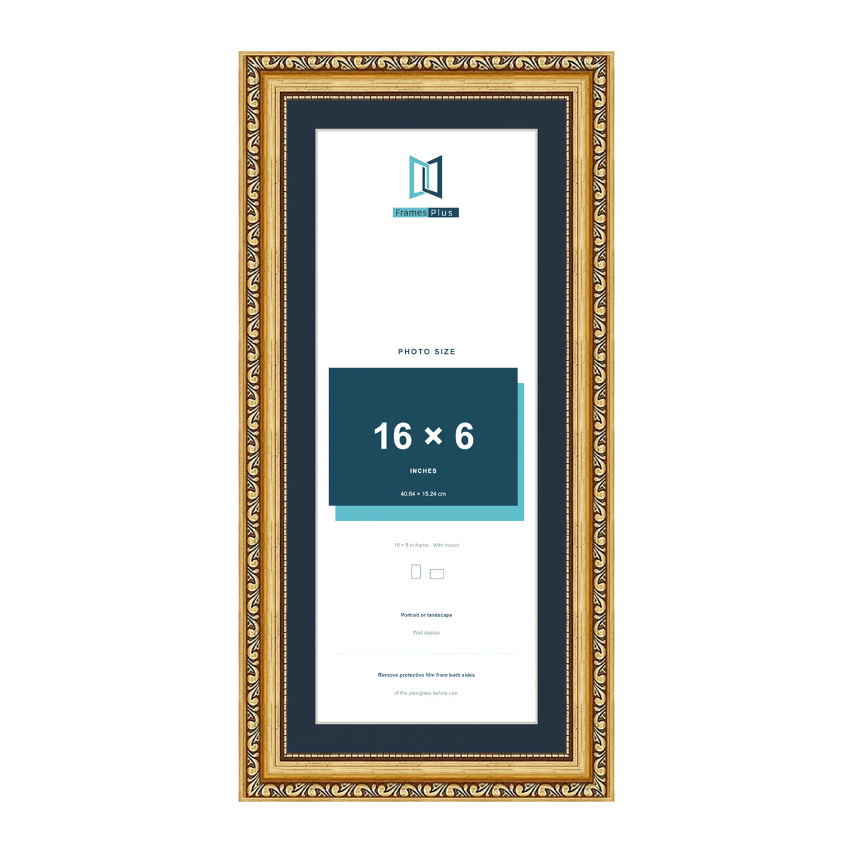 Louis Range Gold Picture, Photo & Poster Frame with Pacific Blue Mount - 18x8" Frame for 16x6" Photo, Gold