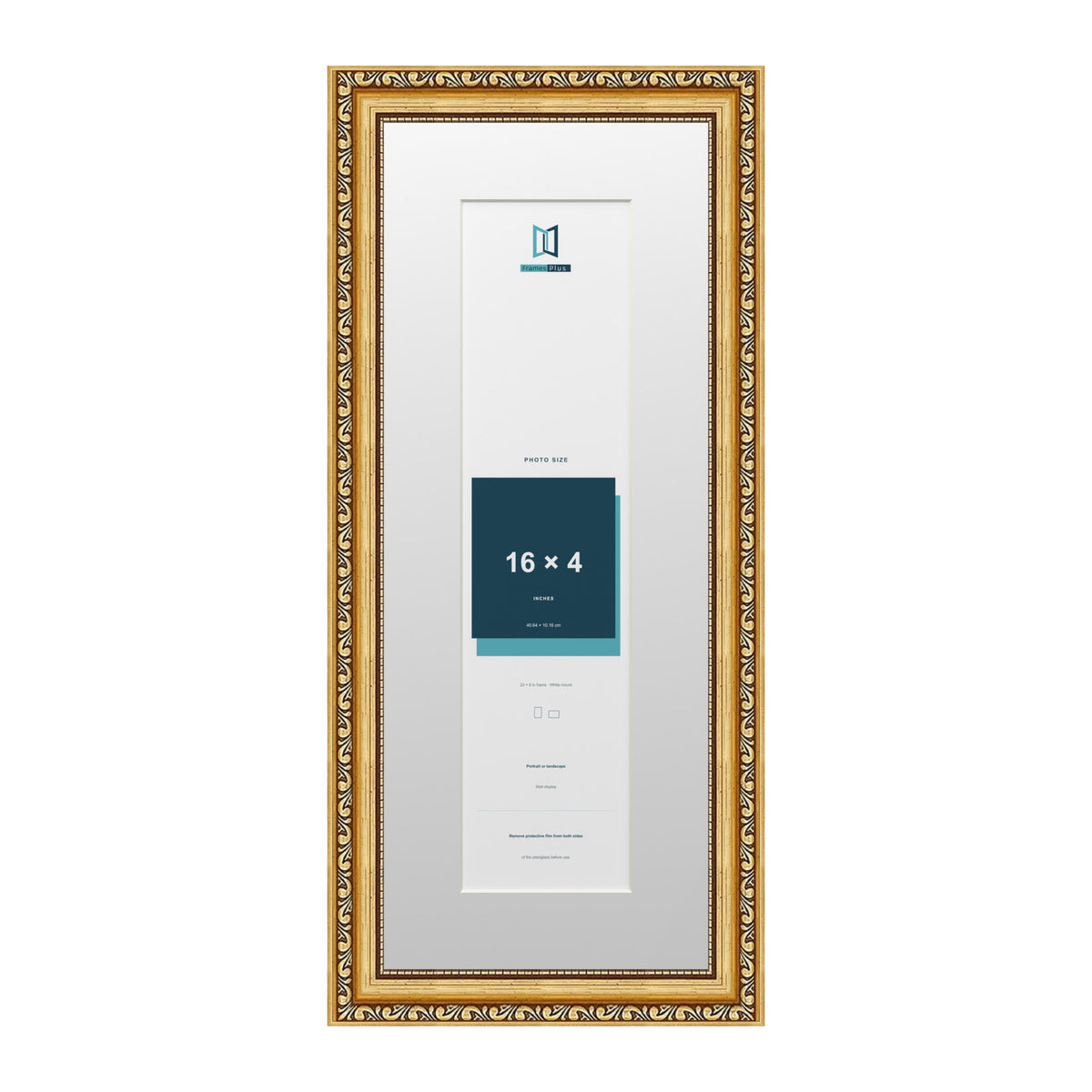 Louis Range Gold Picture, Photo & Poster Frame with White Mount - 20x8" Frame for 16x4" Photo, Gold