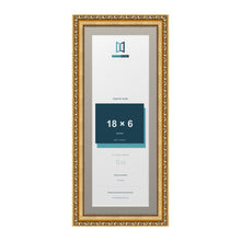 Louis Range Gold Picture, Photo & Poster Frame with Dawn Grey Mount - 20x8" Frame for 18x6" Photo, Gold