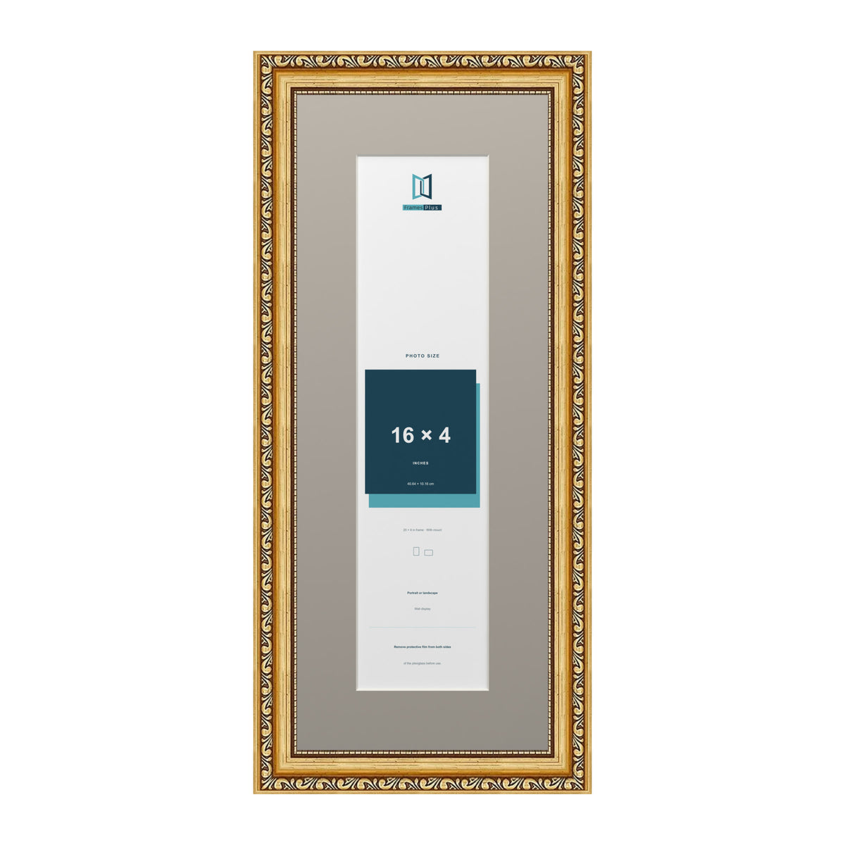 Louis Range Gold Picture, Photo & Poster Frame with Dawn Grey Mount - 20x8" Frame for 16x4" Photo, Gold