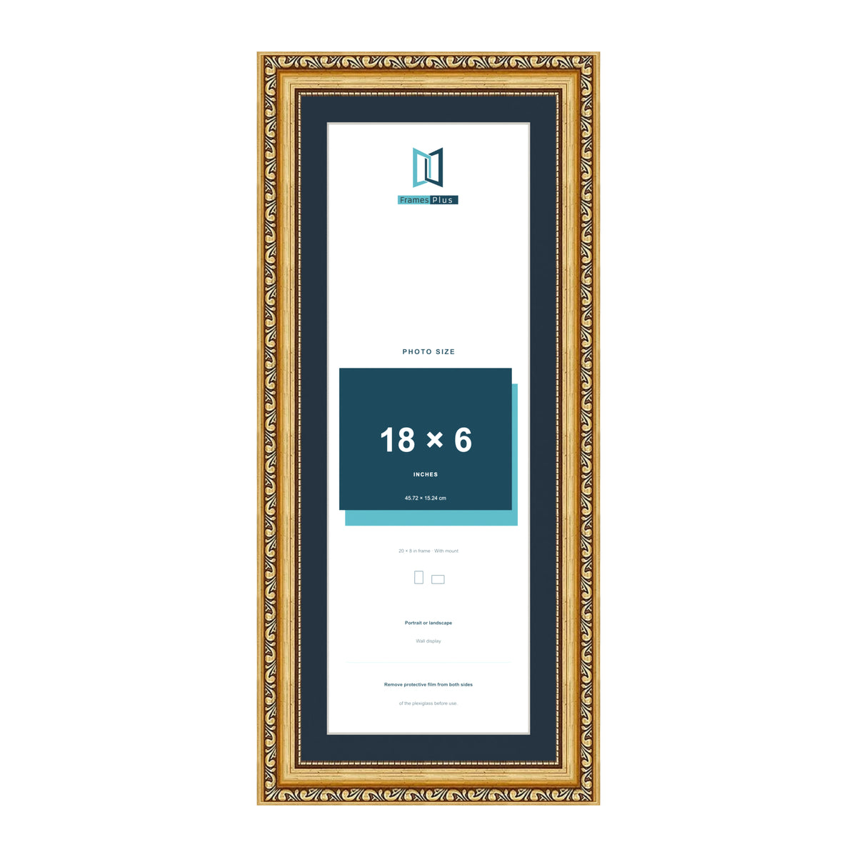 Louis Range Gold Picture, Photo & Poster Frame with Pacific Blue Mount - 20x8" Frame for 18x6" Photo, Gold