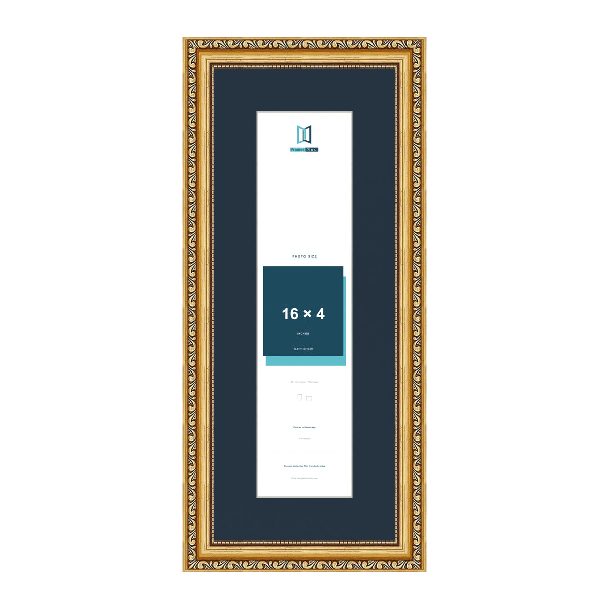 Louis Range Gold Picture, Photo & Poster Frame with Pacific Blue Mount - 20x8" Frame for 16x4" Photo, Gold