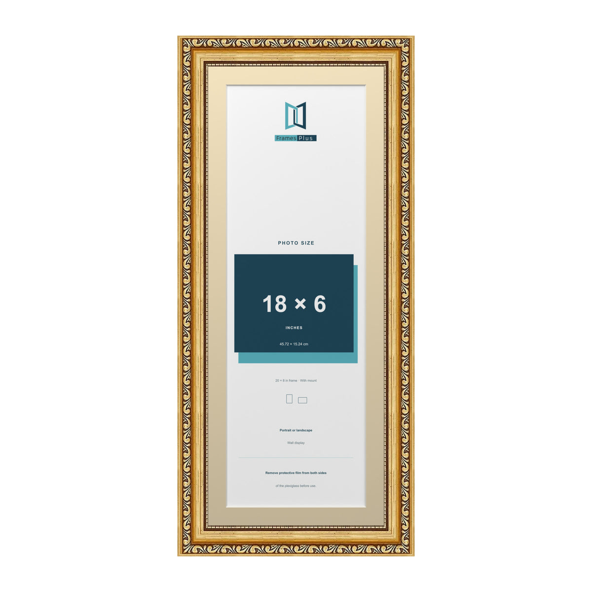 Louis Range Gold Picture, Photo & Poster Frame with Ivory Mount - 20x8" Frame for 18x6" Photo, Gold