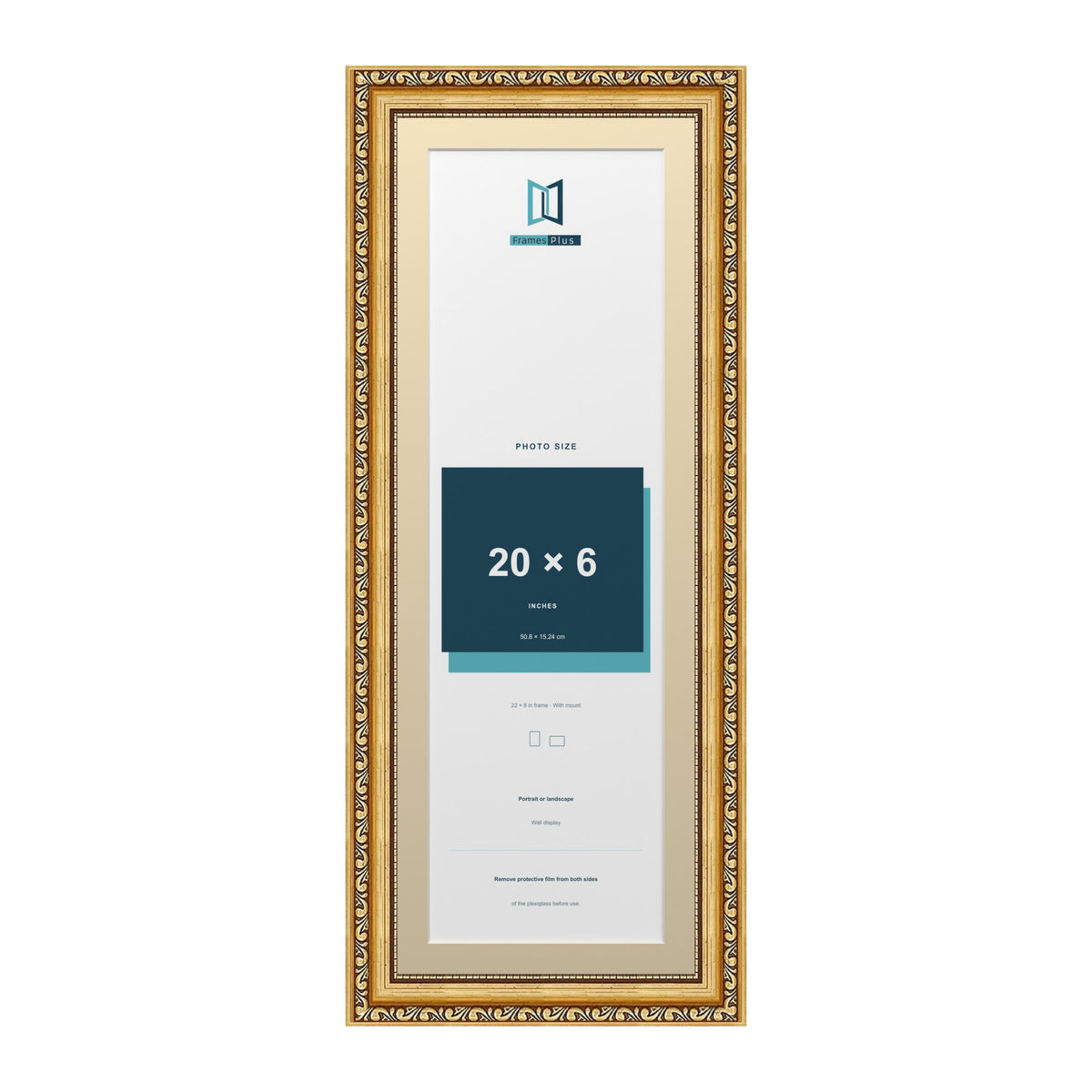 Louis Range Gold Picture, Photo & Poster Frame with Ivory Mount - 22x8" Frame for 20x6" Photo, Gold