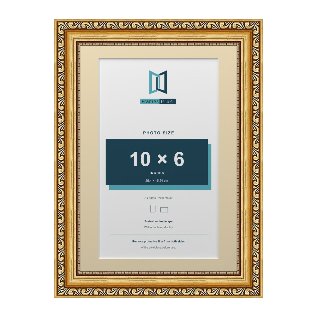 Louis Range Gold Picture, Photo & Poster Frame with Ivory Mount - A4 Frame for 10x6" Photo, Gold