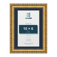 Louis Range Gold Picture, Photo & Poster Frame with Pacific Blue Mount - A4 Frame for 10x6" Photo, Gold