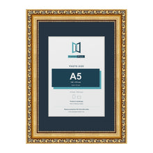 Louis Range Gold Picture, Photo & Poster Frame with Pacific Blue Mount - A4 Frame for A5 Photo, Gold