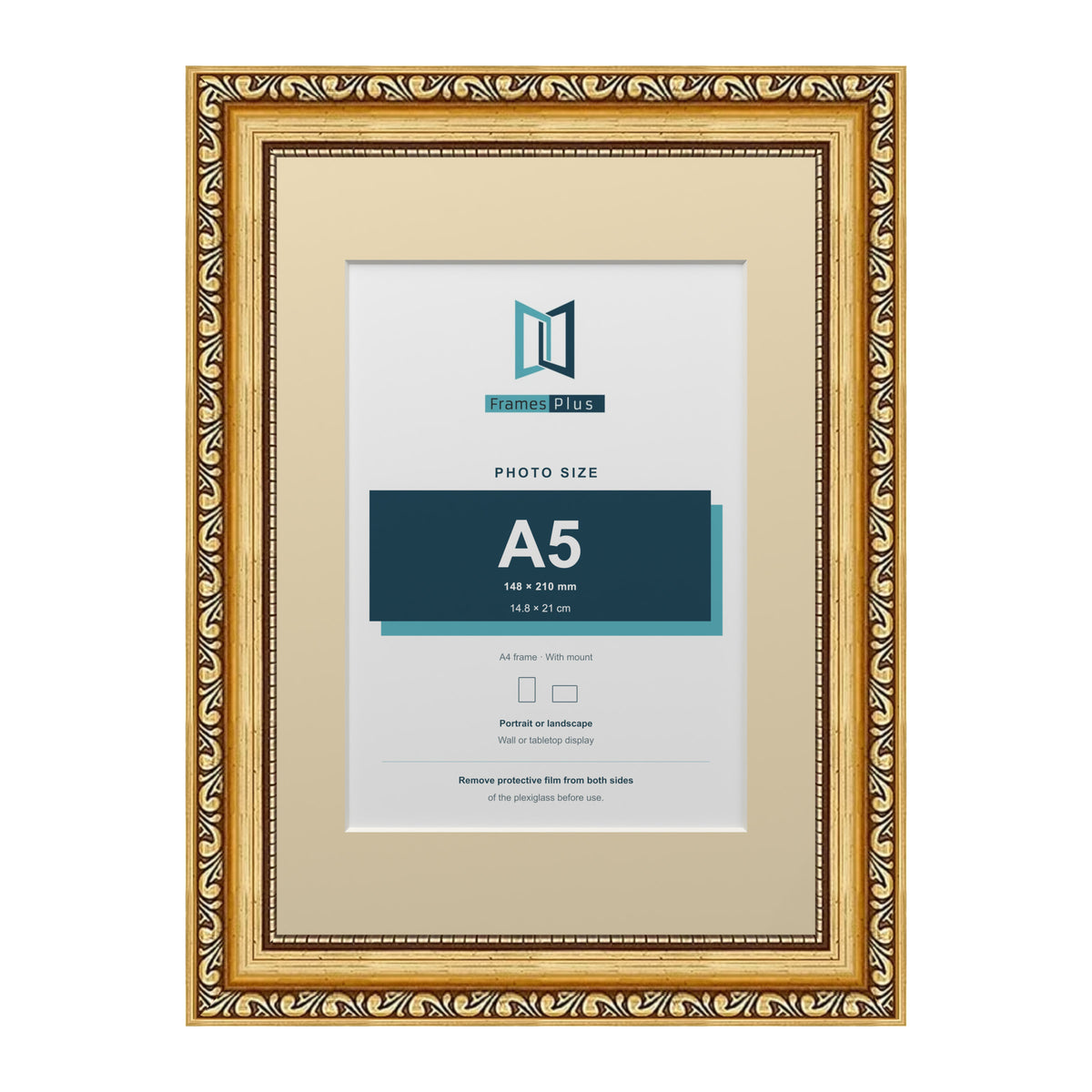 Louis Range Gold Picture, Photo & Poster Frame with Ivory Mount - A4 Frame for A5 Photo, Gold
