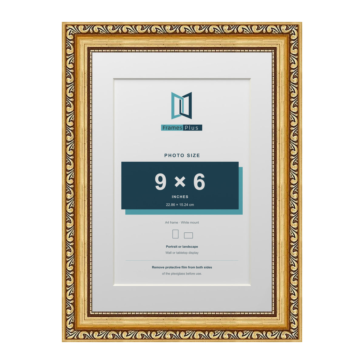 Louis Range Gold Picture, Photo & Poster Frame with White Mount - A4 Frame for 9x6" Photo, Gold