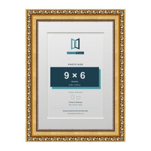 Louis Range Gold Picture, Photo & Poster Frame with White Mount - A4 Frame for 9x6" Photo, Gold