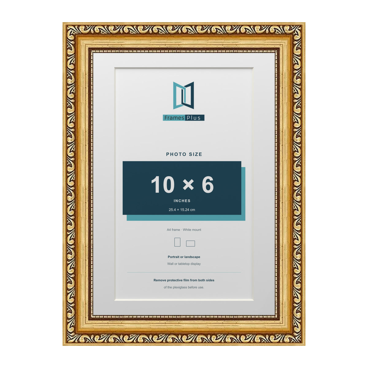 Louis Range Gold Picture, Photo & Poster Frame with White Mount - A4 Frame for 10x6" Photo, Gold