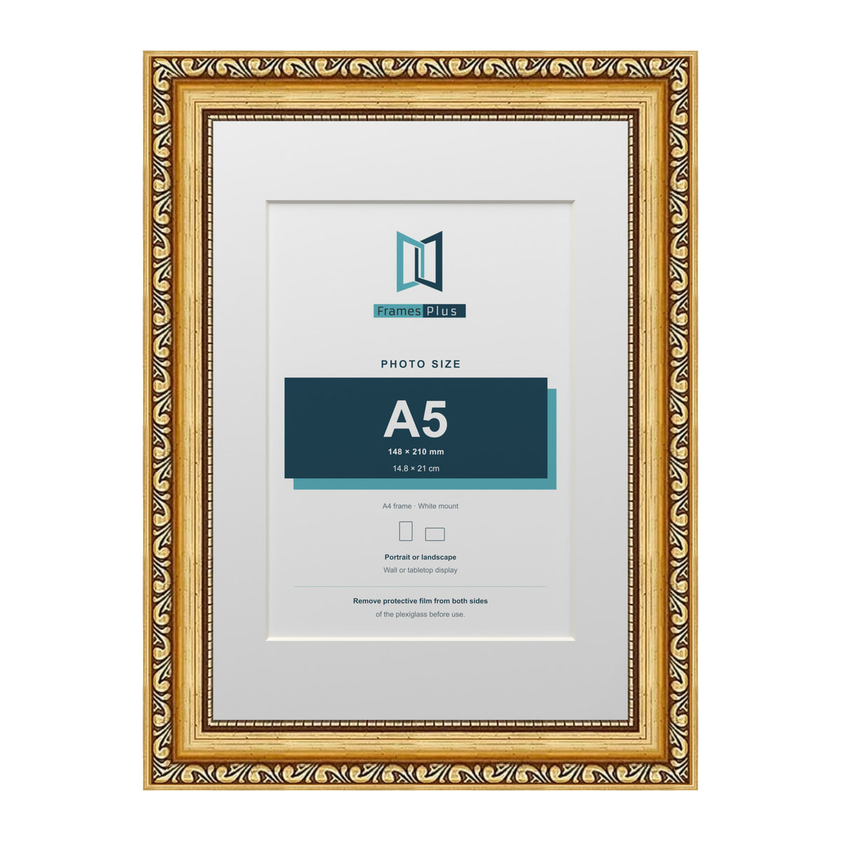 Louis Range Gold Picture, Photo & Poster Frame with White Mount - A4 Frame for A5 Photo, Gold