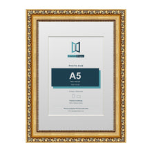 Louis Range Gold Picture, Photo & Poster Frame with White Mount - A4 Frame for A5 Photo, Gold