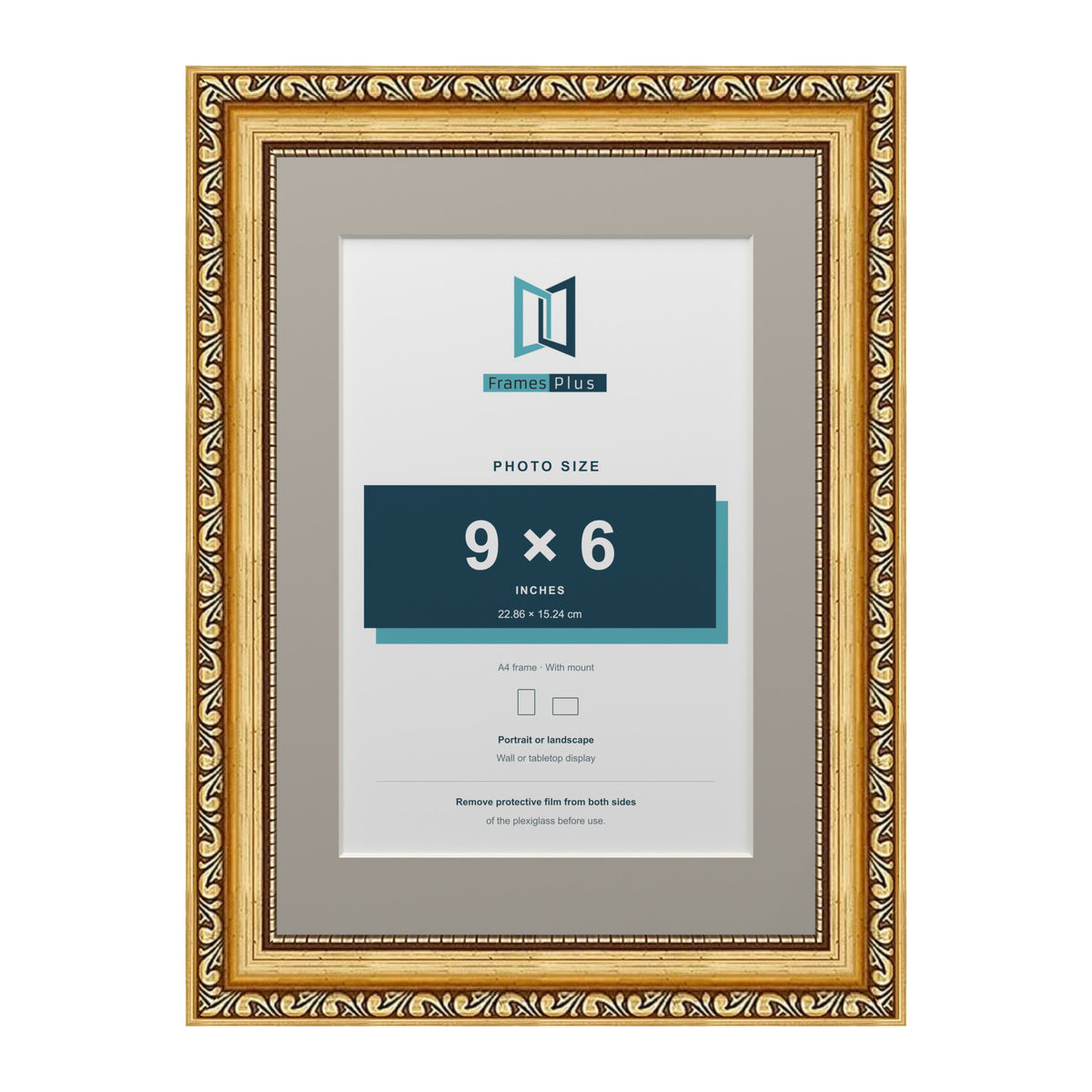 Louis Range Gold Picture, Photo & Poster Frame with Dawn Grey Mount - A4 Frame for 9x6" Photo, Gold