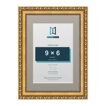 Louis Range Gold Picture, Photo & Poster Frame with Dawn Grey Mount - A4 Frame for 9x6" Photo, Gold