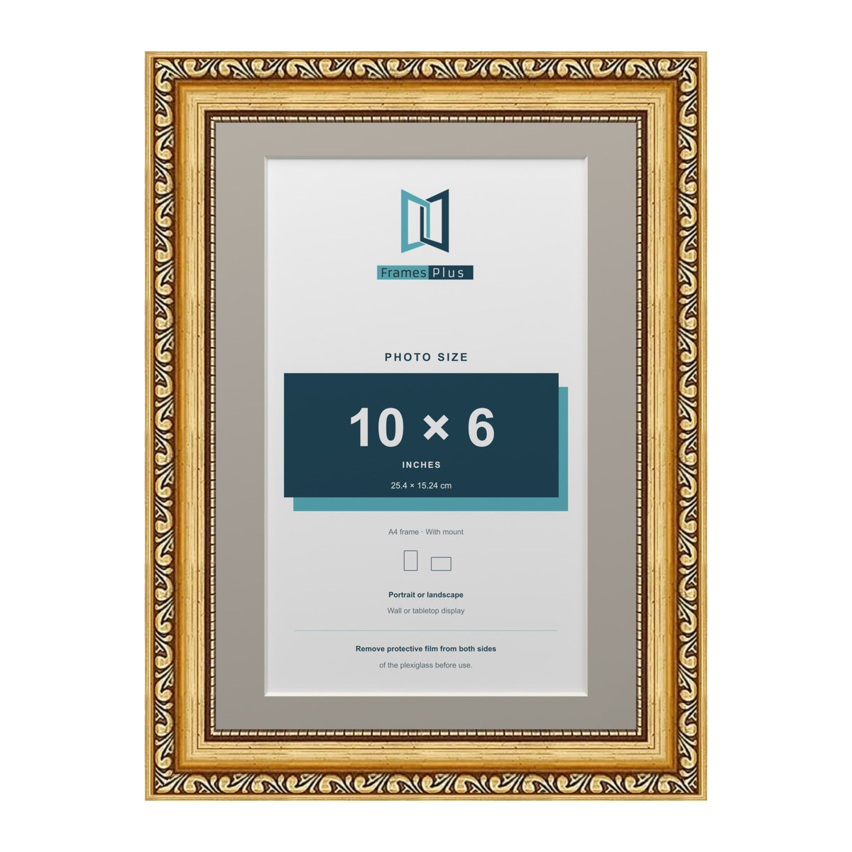 Louis Range Gold Picture, Photo & Poster Frame with Dawn Grey Mount - A4 Frame for 10x6" Photo, Gold