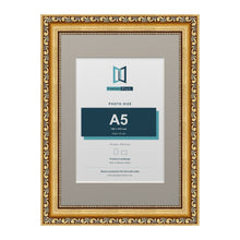 Louis Range Gold Picture, Photo & Poster Frame with Dawn Grey Mount - A4 Frame for A5 Photo, Gold