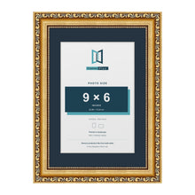 Louis Range Gold Picture, Photo & Poster Frame with Pacific Blue Mount - A4 Frame for 9x6" Photo, Gold