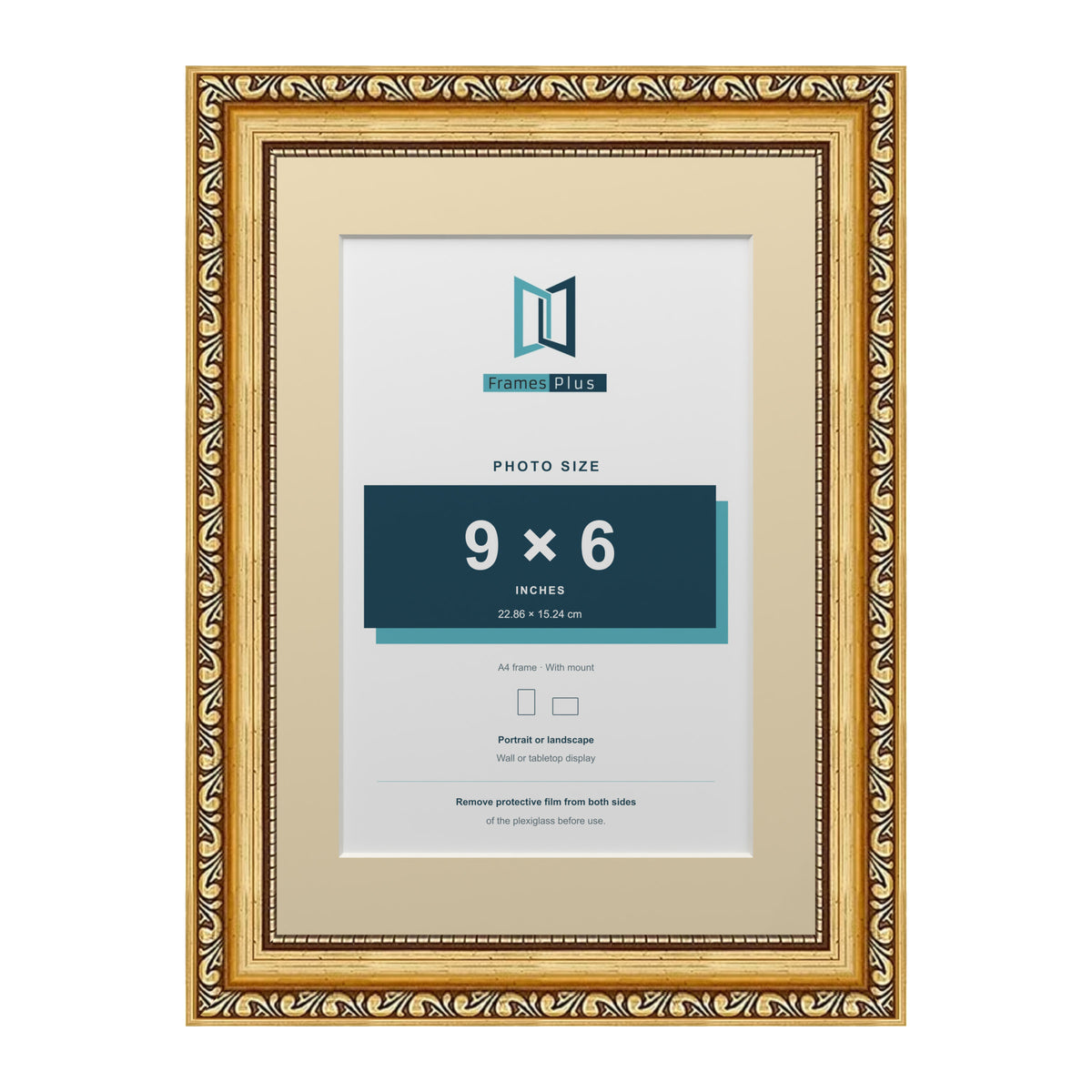 Louis Range Gold Picture, Photo & Poster Frame with Ivory Mount - A4 Frame for 9x6" Photo, Gold