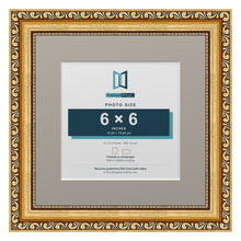 Louis Range Gold Picture, Photo & Poster Frame with Dawn Grey Mount - 9x9" Frame for 6x6" Photo, Gold