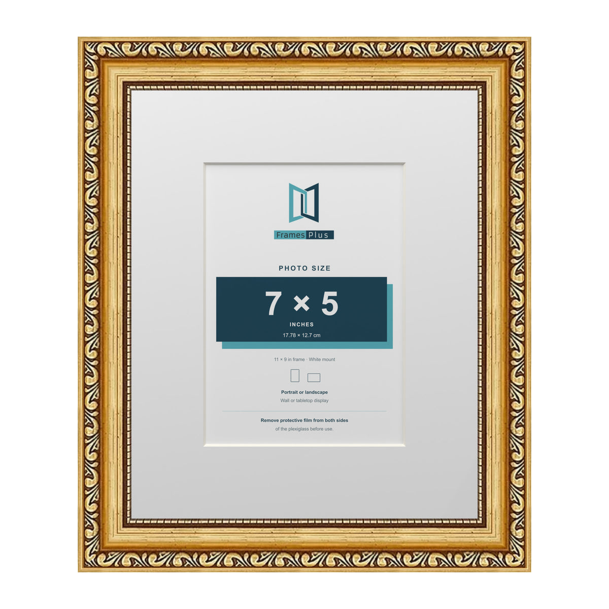 Louis Range Gold Picture, Photo & Poster Frame with White Mount - 11x9" Frame for 7x5" Photo, Gold