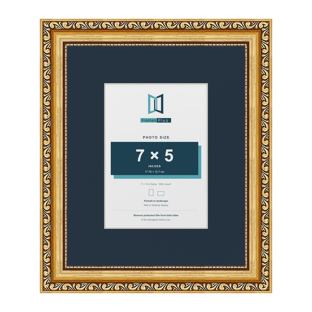 Louis Range Gold Picture, Photo & Poster Frame with Pacific Blue Mount - 11x9" Frame for 7x5" Photo, Gold