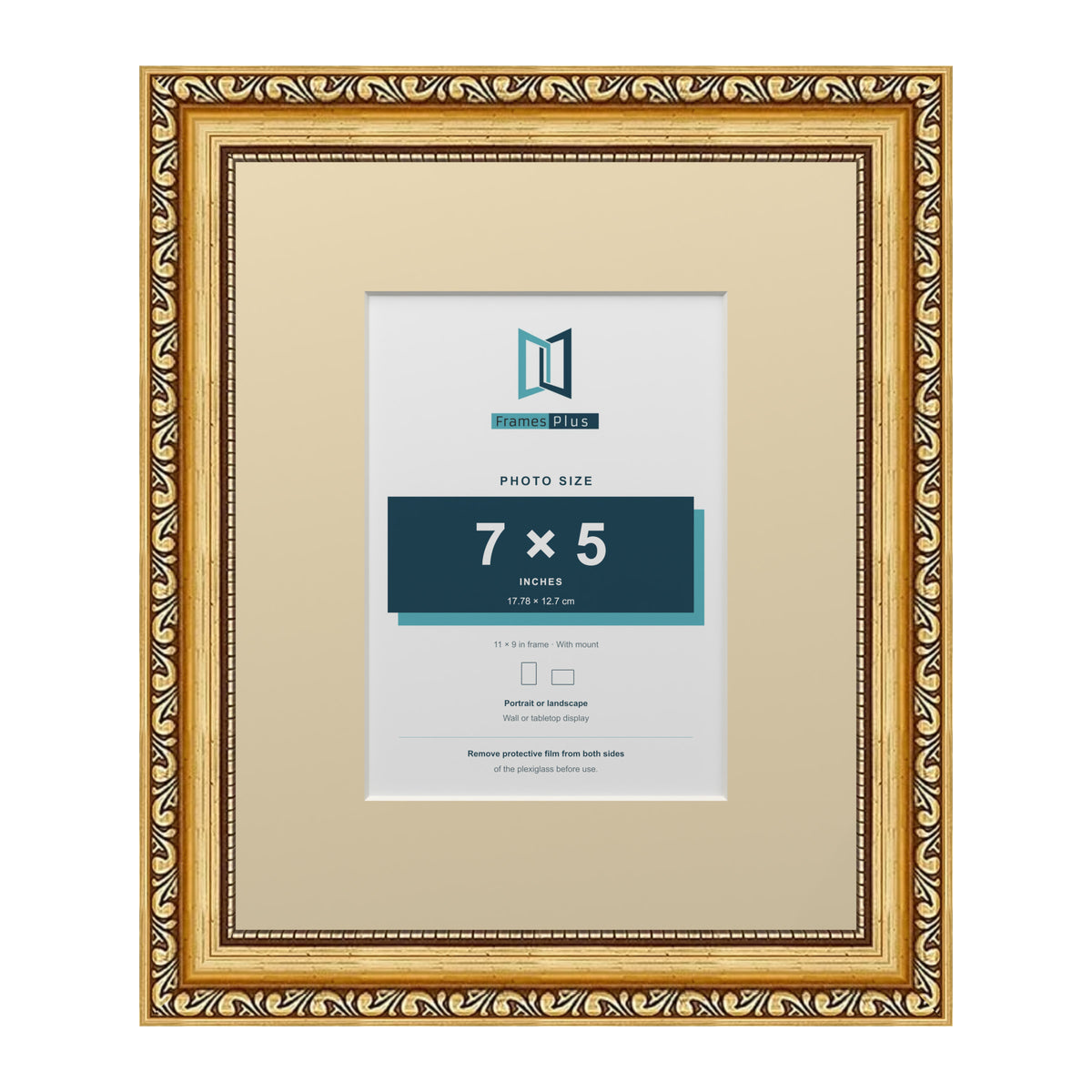 Louis Range Gold Picture, Photo & Poster Frame with Ivory Mount - 11x9" Frame for 7x5" Photo, Gold