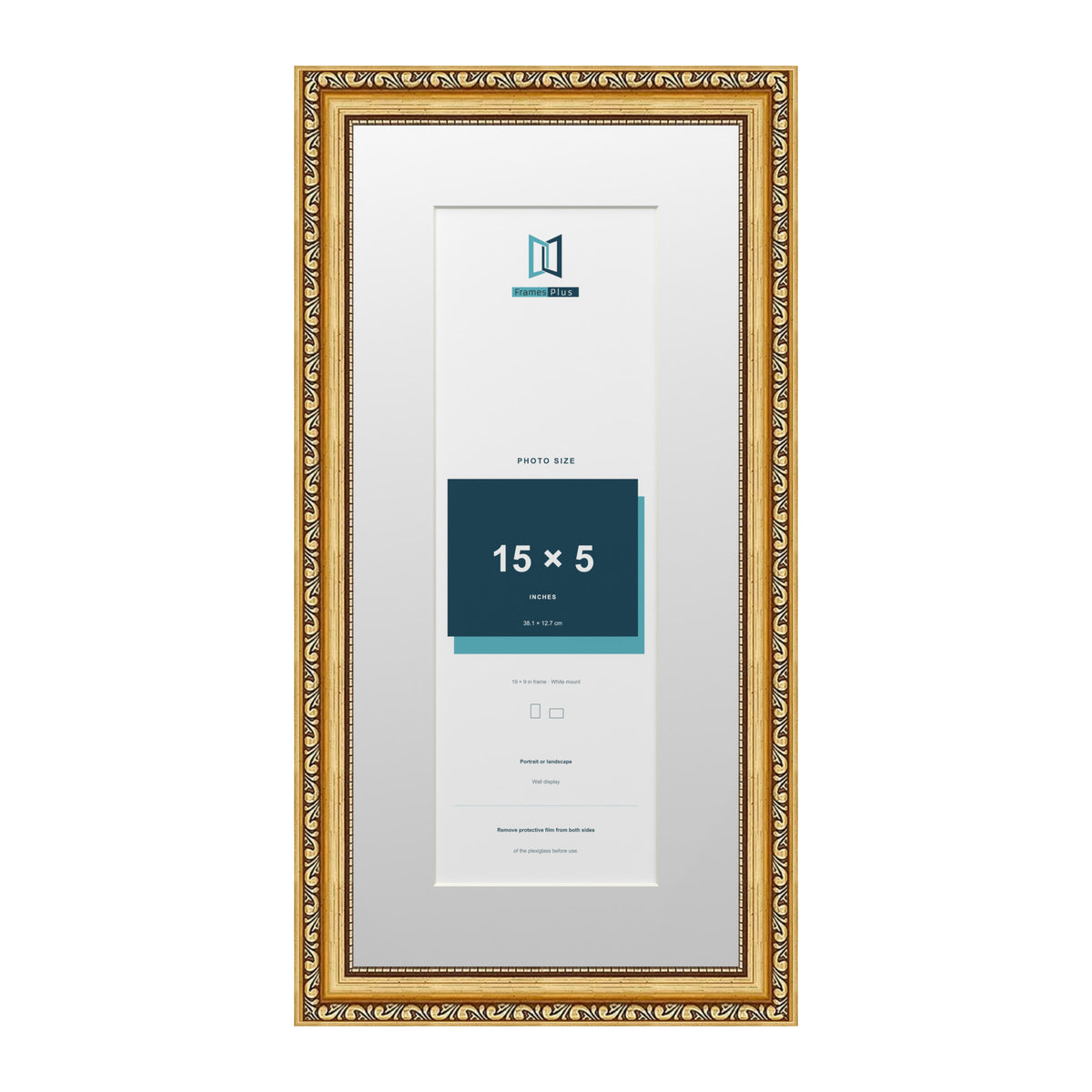 Louis Range Gold Picture, Photo & Poster Frame with White Mount - 19x9" Frame for 15x5" Photo, Gold