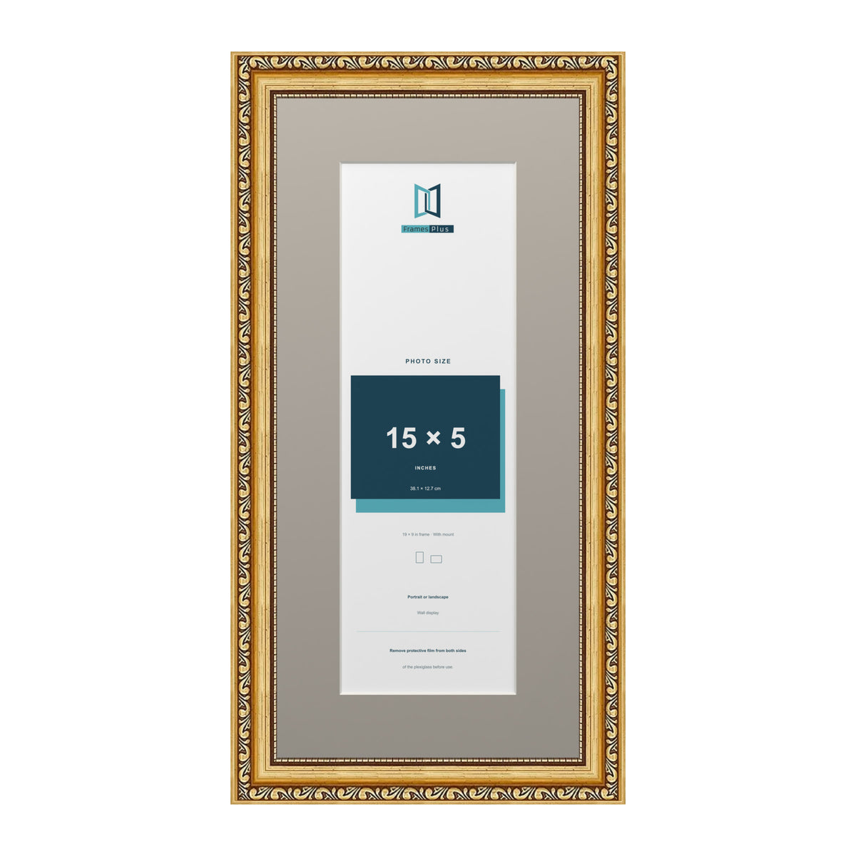 Louis Range Gold Picture, Photo & Poster Frame with Dawn Grey Mount - 19x9" Frame for 15x5" Photo, Gold