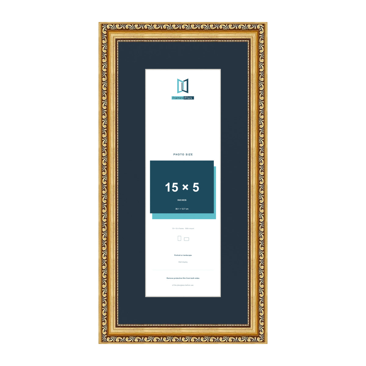 Louis Range Gold Picture, Photo & Poster Frame with Pacific Blue Mount - 19x9" Frame for 15x5" Photo, Gold