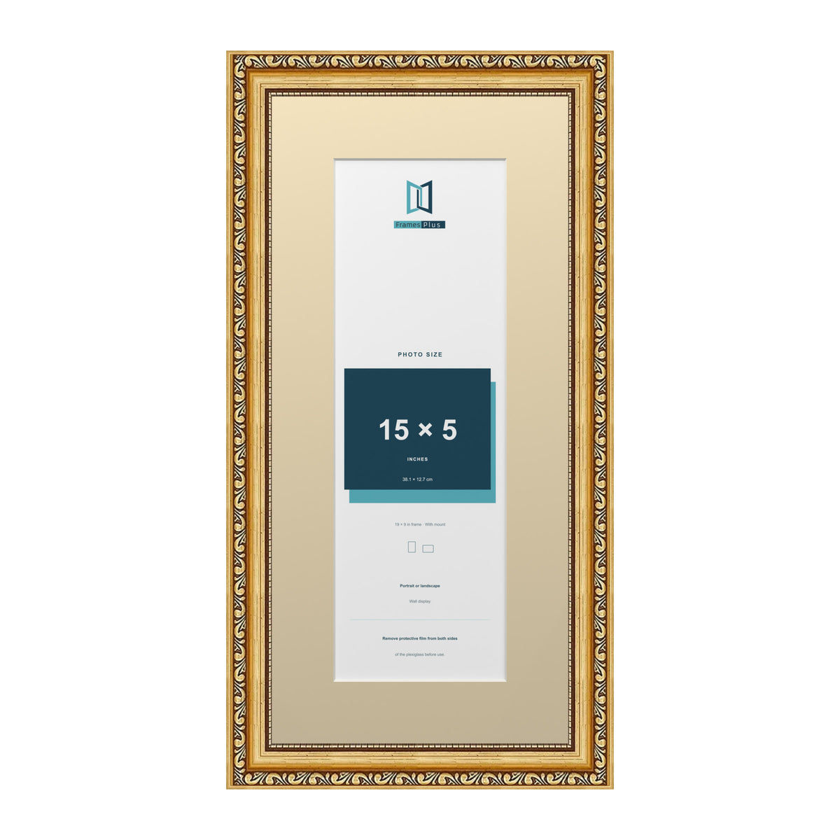 Louis Range Gold Picture, Photo & Poster Frame with Ivory Mount - 19x9" Frame for 15x5" Photo, Gold