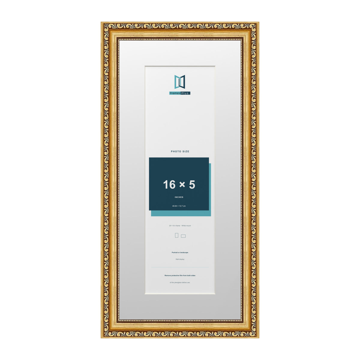 Louis Range Gold Picture, Photo & Poster Frame with White Mount - 20x9" Frame for 16x5" Photo, Gold