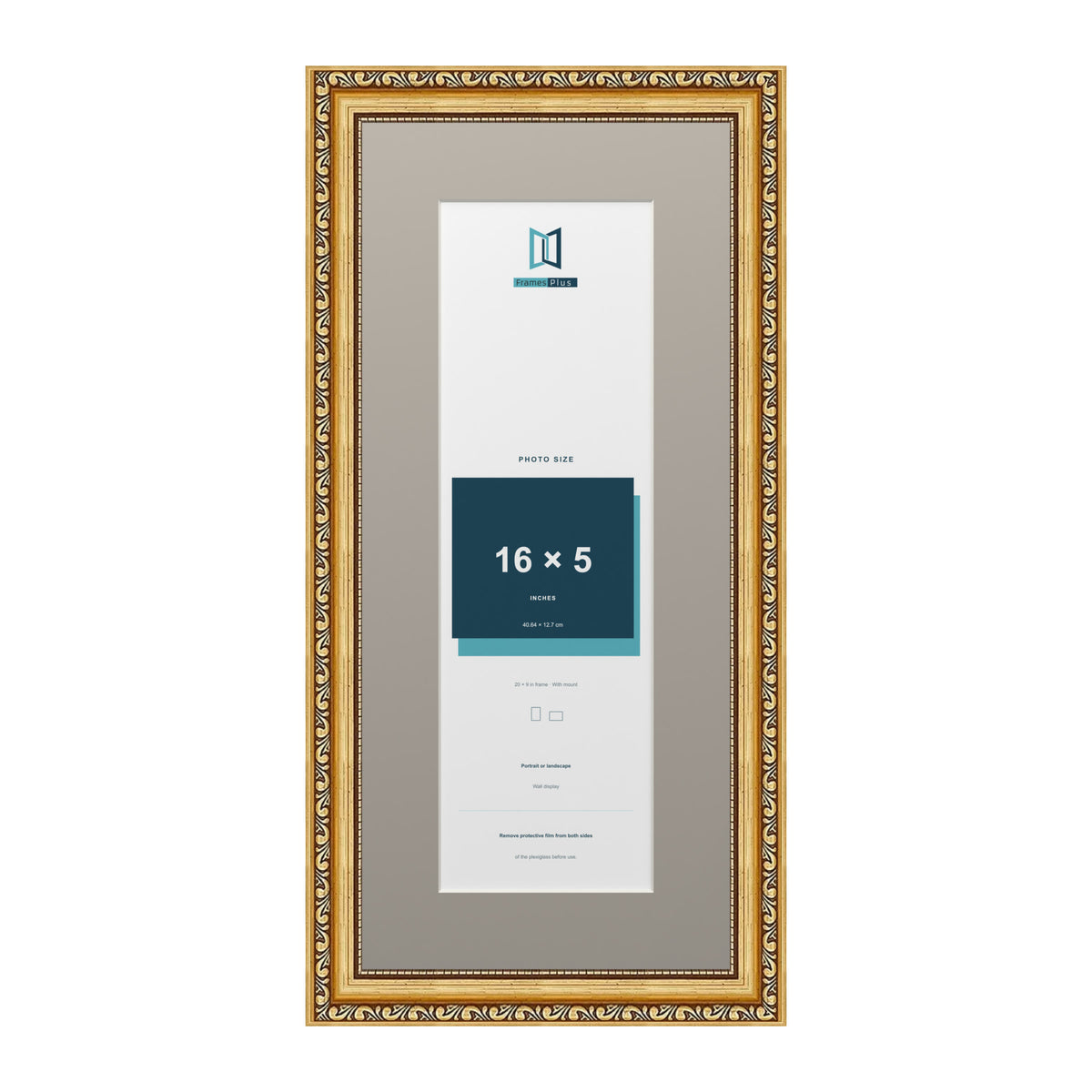 Louis Range Gold Picture, Photo & Poster Frame with Dawn Grey Mount - 20x9" Frame for 16x5" Photo, Gold