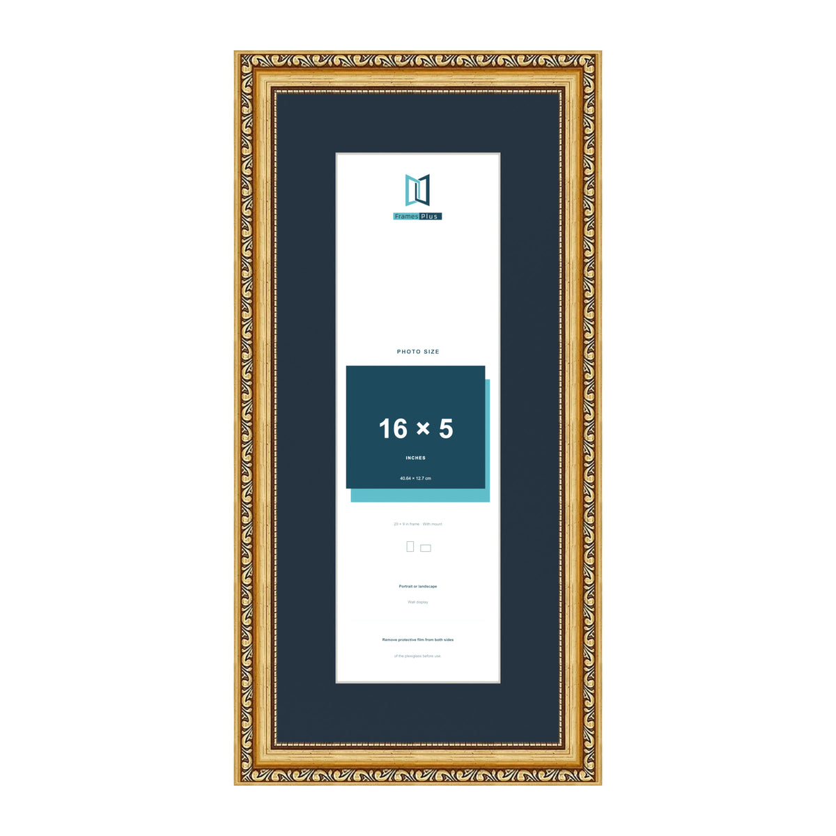 Louis Range Gold Picture, Photo & Poster Frame with Pacific Blue Mount - 20x9" Frame for 16x5" Photo, Gold
