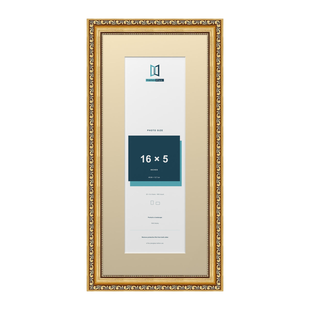 Louis Range Gold Picture, Photo & Poster Frame with Ivory Mount - 20x9" Frame for 16x5" Photo, Gold