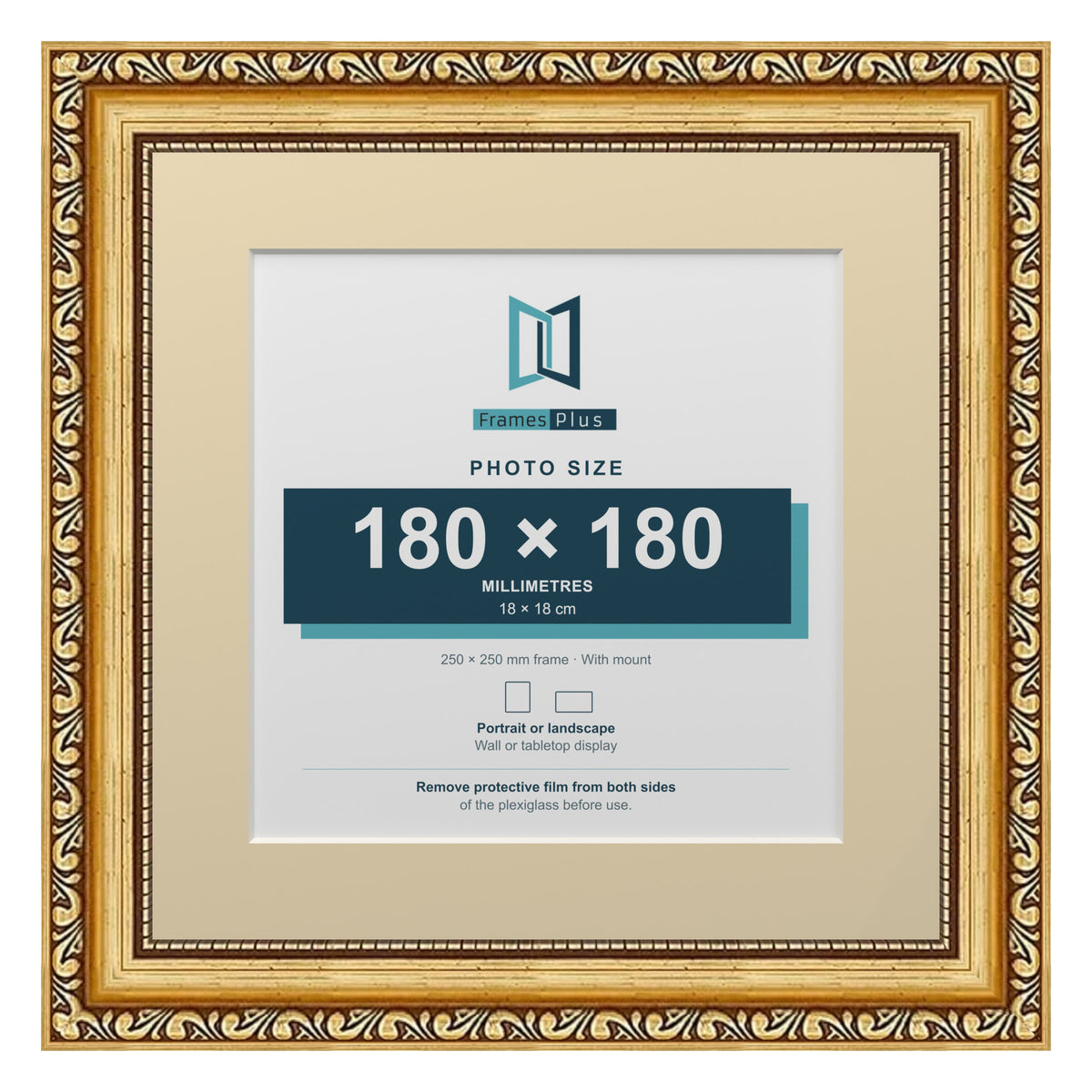 Louis Range Gold Picture, Photo & Poster Frame with Ivory Mount - 25x25cm Frame for 18x18cm Photo, Gold