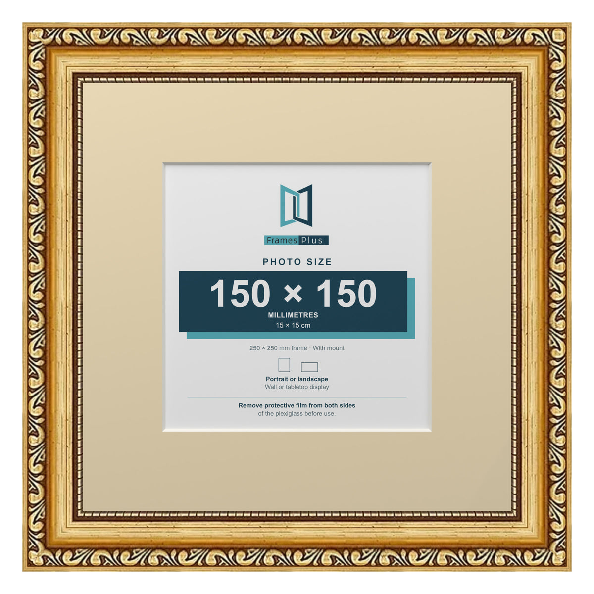 Louis Range Gold Picture, Photo & Poster Frame with Ivory Mount - 25x25cm Frame for 15x15cm Photo, Gold