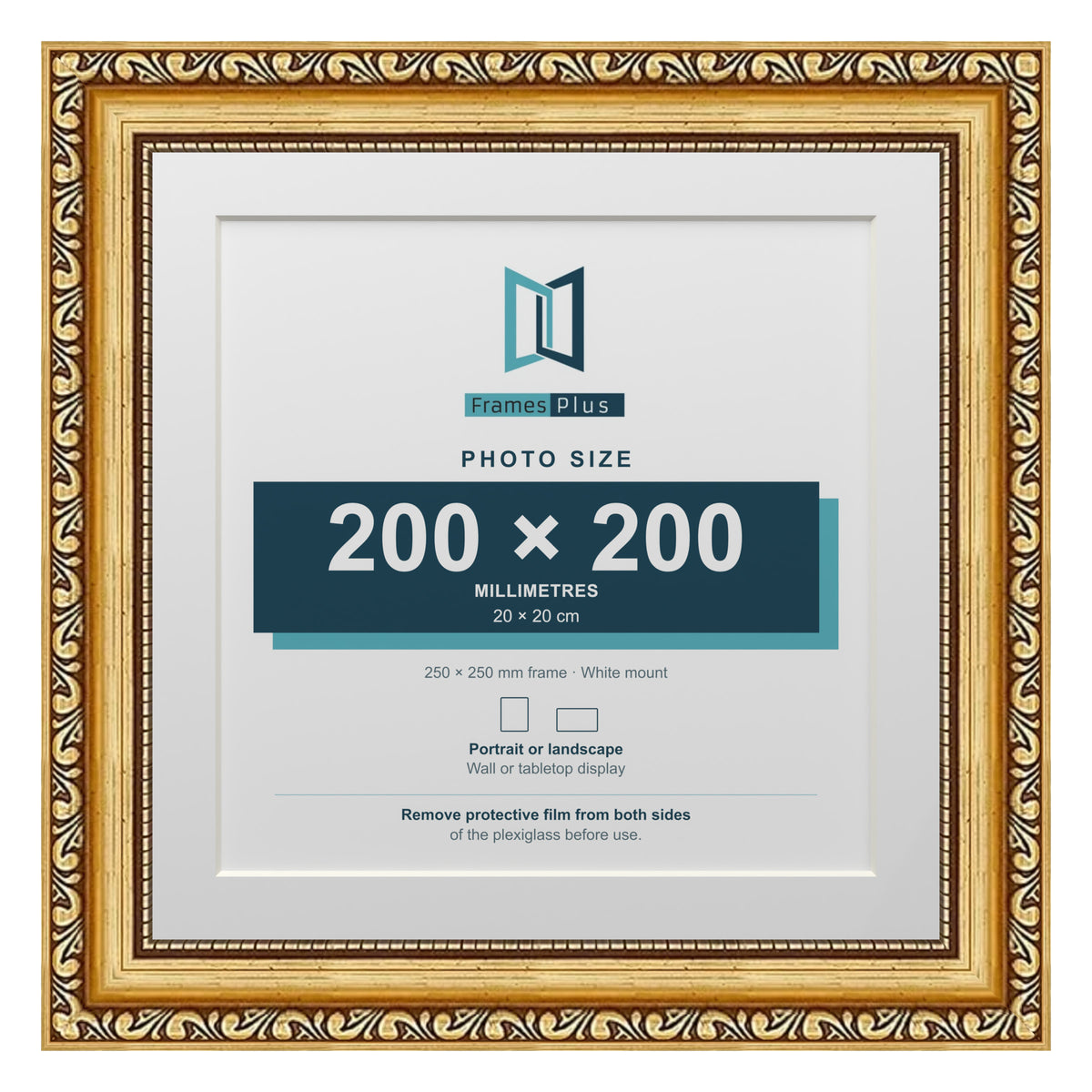 Louis Range Gold Picture, Photo & Poster Frame with White Mount - 25x25cm Frame for 20x20cm Photo, Gold
